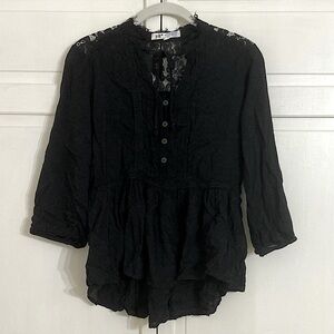 Jolt Black Lace Long Sleeve Button Blouse Size Small